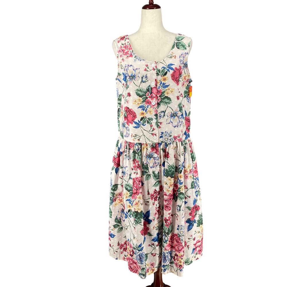 Vtg 80s 90s NOS Brights Creek Cottage Garden Midi Dress Romantic Boho 14? Floral